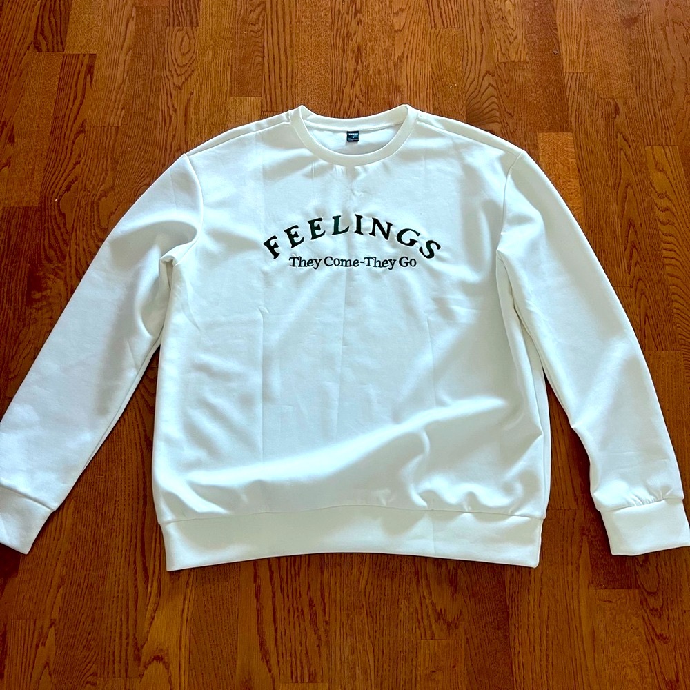 SHEIN White Crewneck Sweater with Text Design